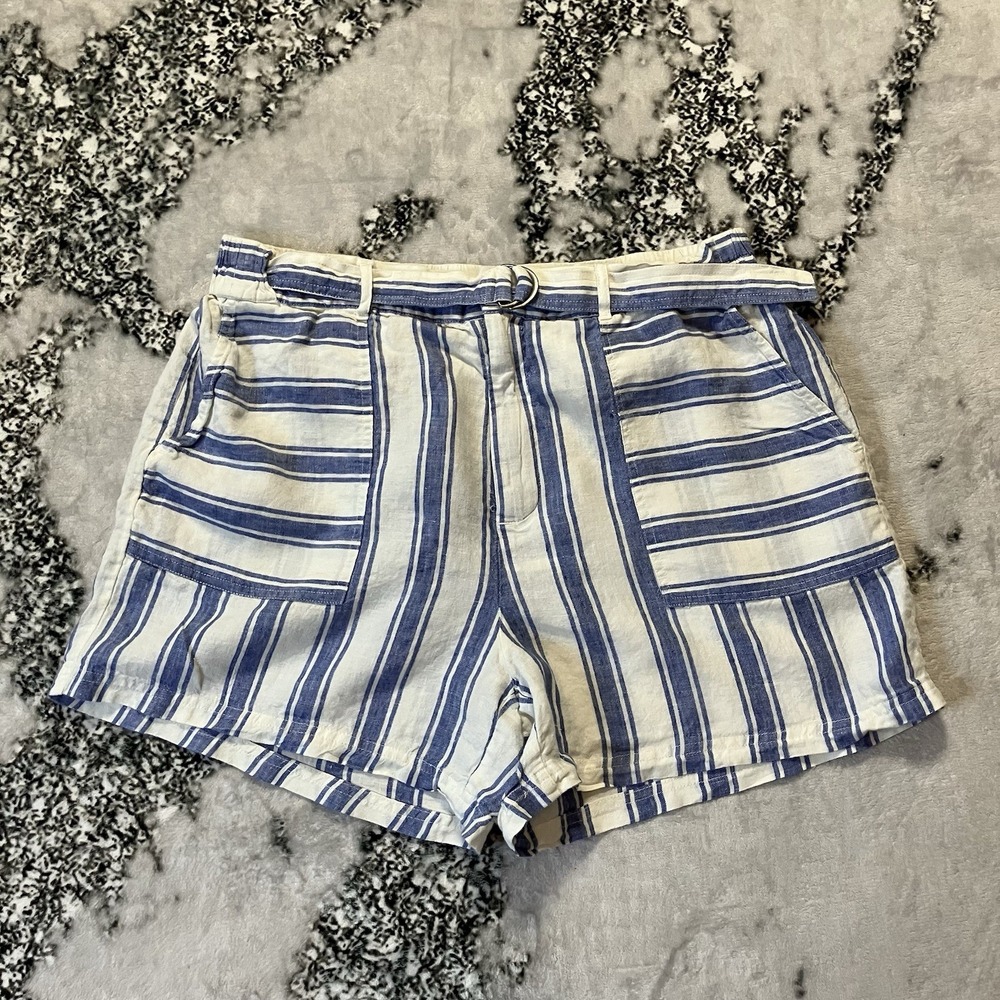 CC California Shorts Womens Size XL Striped Blue White Linen‎ Resort